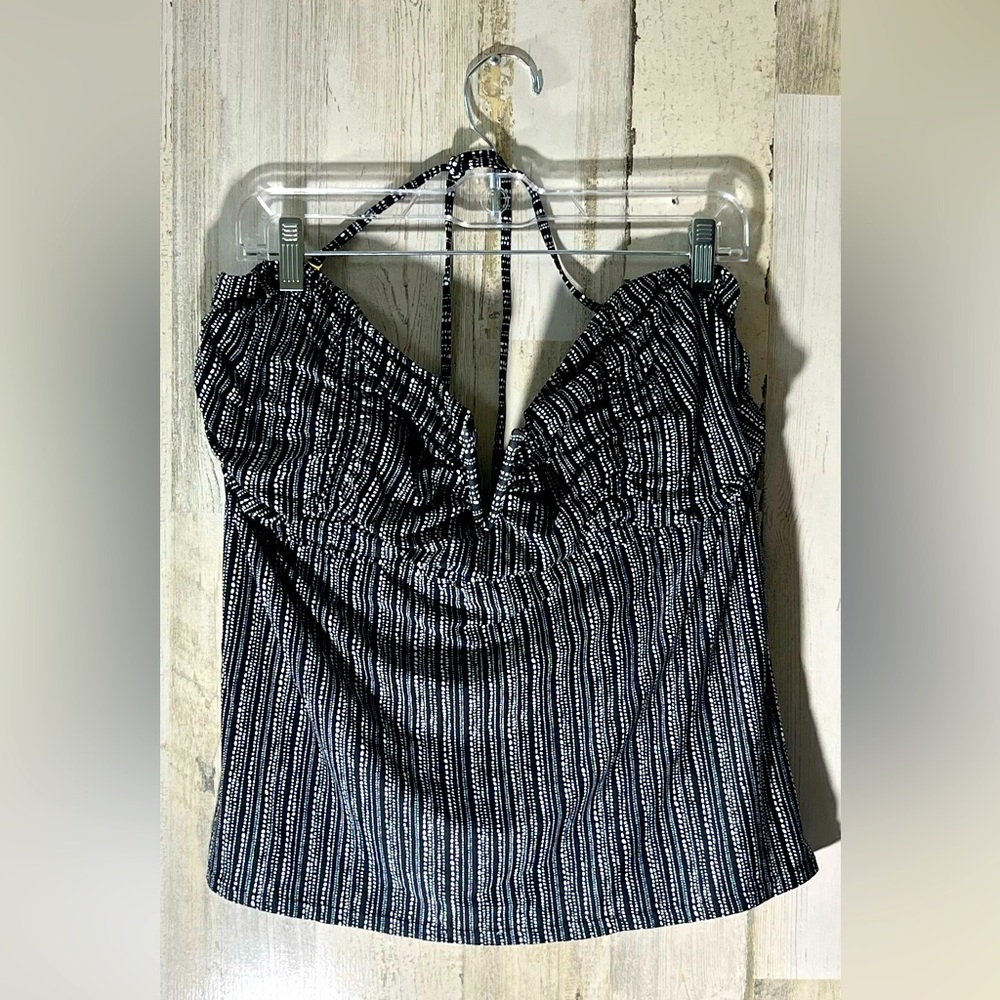 Striped Black and White Halter Bikini Top